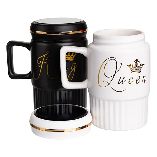 Парные чашки фарфоровые King & Queen 450 мл с крышкой FM-26 - фото 5
