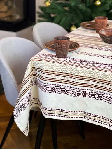 Лляна скатертина різдвяна з українським орнаментом Промінь 150х150 см - фото 8