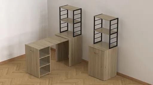 Стіл-тумба трансформер Смарт 4/2 з етажеркою Ferrum-decor 1430x1450x600 Чорний метал ДСП Дуб Сонома 16 мм (FRD-105133) - фото 3