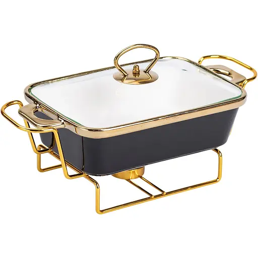 Мармітниця Yiwu  порцелянова прямокутна 1 л з підставкою та скляною кришкою чорна HTJ-1001 - фото 3