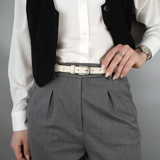 Ремень женский кожаный молочный SF-2006 (120 см) узкий - фото 2