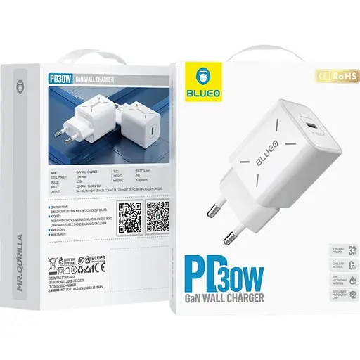 Мережевий зарядний пристрій Blueo GaN 30W White (BT5925) [139306] - фото 2