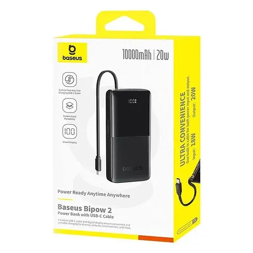 Зовнішній акумулятор із вбудованим кабелем Baseus Bipow 2 Digital Display Built-in USB-C Cable 10000mah - фото 8