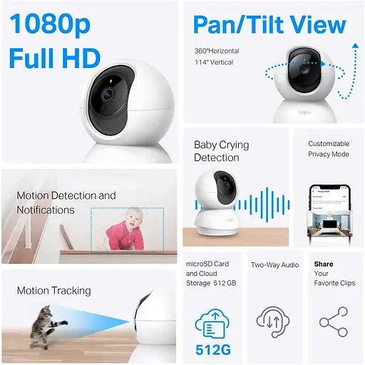 IP-камера TP-Link Tapo C200C FHD N300 microSD motion detection, 9x zoom - фото 6