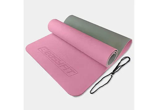 Коврик для йоги и фитнеса EasyFit TPE+TC 6 мм двухслойный розово-серый (EF-1924-PKGY) - фото 1