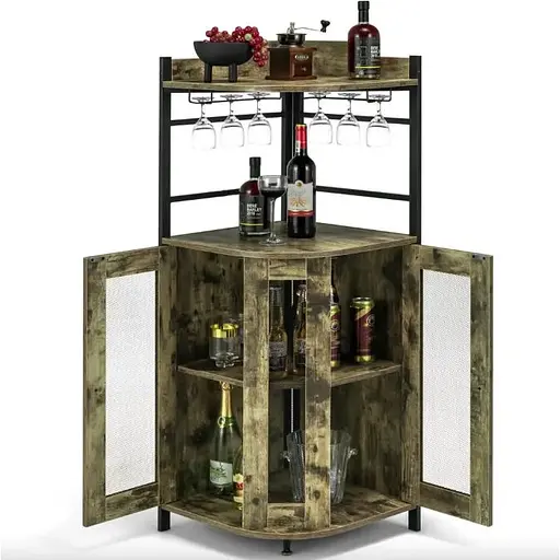 Стеллаж Costway Marvo барный с держателем бокалов в стиле Loft бежевый - фото 4