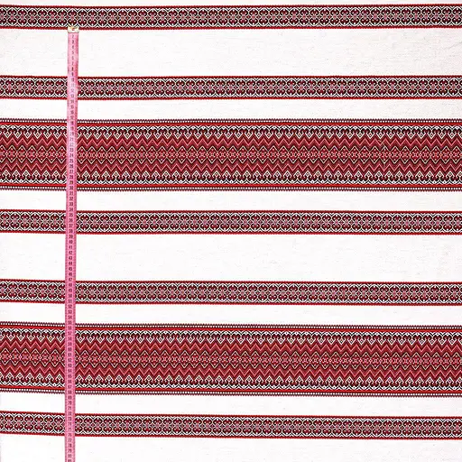 Лляная ткань с украинским орнаментом "Рандеву красный" (от 1 м) - фото 3