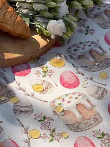 Водоотталкивающая Скатерть пасхальная Кулич 120х100 см (+ 2 салфетки 30х40) Розовый - фото 8