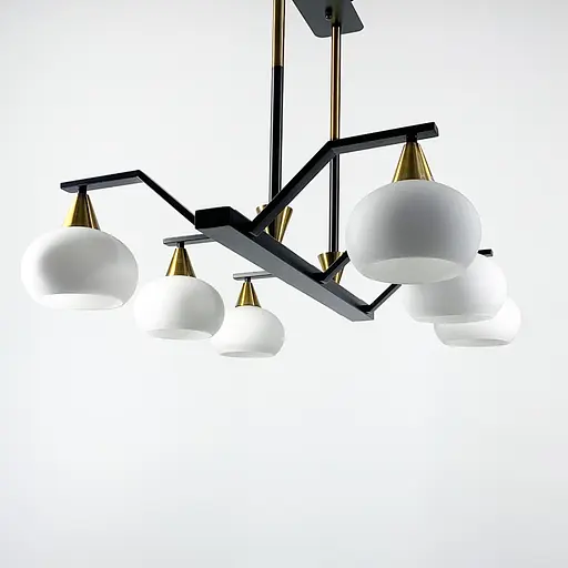 Витончена люстра в чорному корпусі з білими плафонами Line.F Кількість ламп 6 - фото 1