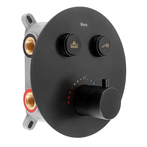Душова система Rea Lungo black з термостатом + BOX прихованого монтажу REA-P8549, Чорний матовий - фото 2