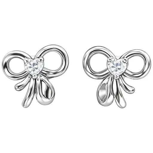 Нежные серьги-бантики с камнем в виде сердца украшение для повседневного образа Серебристый - фото 1