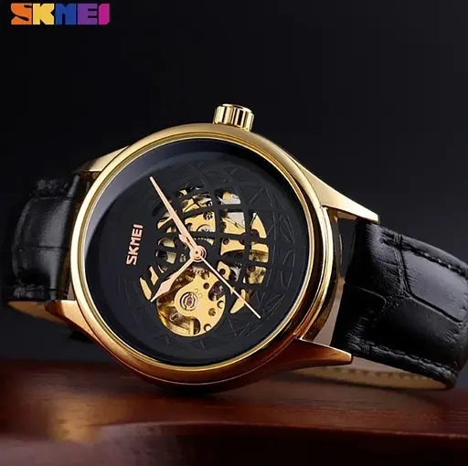 Чоловічий механічний годинник Skmei 9209 скелетон (Чорний) - фото 3
