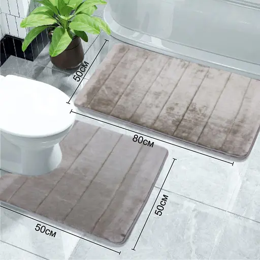 Набор 2 коврика для ванной Aquarius с эффектом памяти 50х80 см, U-образный 50х50 см. Темно-Бежевый в полоску. - фото 2