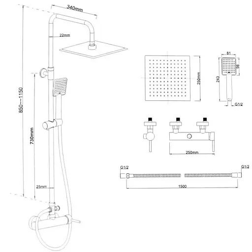 Душова система Yoka Flova 25 black BP.FLOVA 25 BLK, Чорний матовий - фото 4