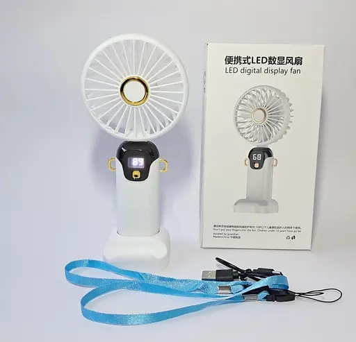 Портативный ручной вентилятор JX-995 на аккумуляторе 500mAh с ручкой мини ветродуйка 2Вт 70мм Белый - фото 6