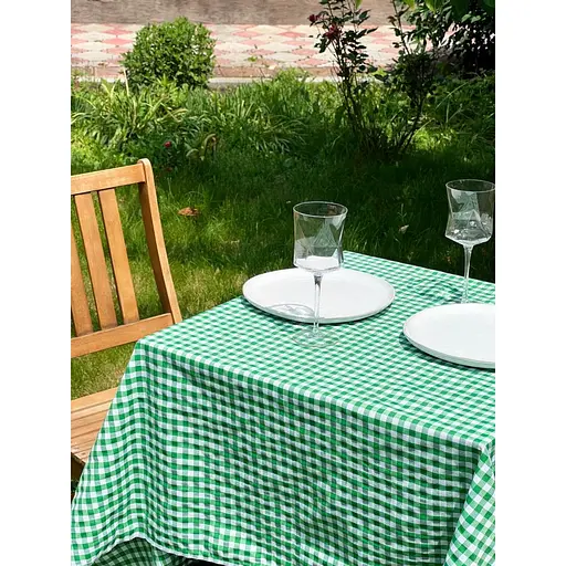 Скатертина в клітинку для столу Зефір 340х150 см Зелена - фото 3