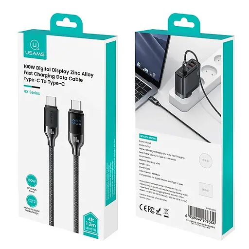 Дата кабель Usams US-SJ742 Digital Display HX Ser. Type-C to Type-C 100W (1.2m) Tarnish - фото 6