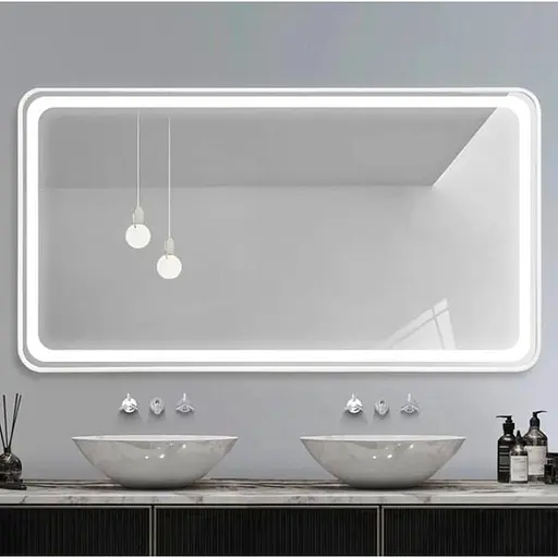 Дзеркало Dusel Led DE-M0065D Silver 80x65 см сенсорне включення + + підігрів+ годинник/темп, Сірий - фото 2