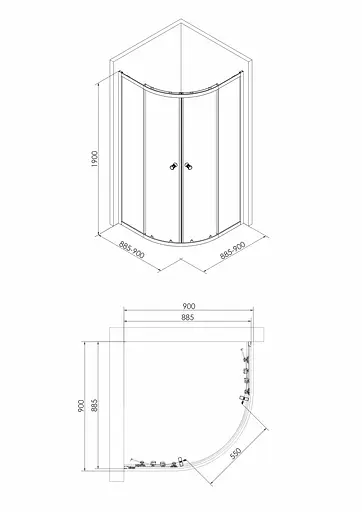 Душевая кабина угловая Eger Ozala 90x90 раздвижная прозрачное стекло без поддона хром 599-514, прозрачный, хром - фото 2