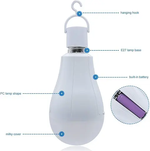 Аварійні світлодіодні лампочки 15 Вт Акумуляторна батарея Резервні лампи Аварійна лампа з 2 шт. Вбудована батарея Портативні - фото 3