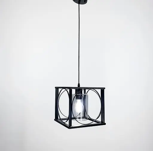 Підвісний світильник в металевому чорному каркасі Line.F Колір плафона Янтарний - фото 2