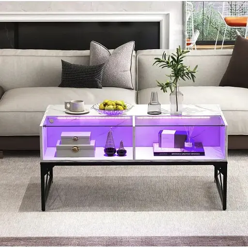 Журнальный столик Costway Moderne с подсветкой мраморный - фото 3