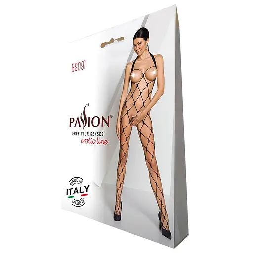 Бодистокинг в очень крупную сетку Passion BS091 black с доступом One size - фото 6