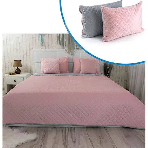 Набір VeLour покривало та 2 чохли на подушки Pink and Grey (К_994.55_Pink and Grey ромб)