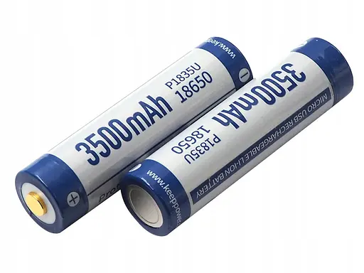 Акумулятор 18650 Keeppower 3500 mAh з microUSB (синій з білим) - фото 6