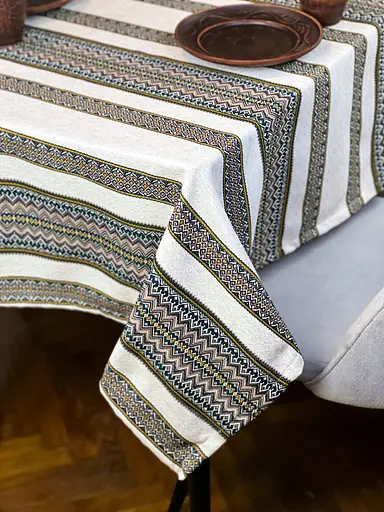 Лляна скатертина різдвяна з українським орнаментом "Рандеву" - 240х150 см - фото 5