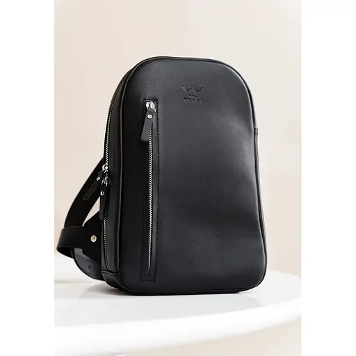 Чоловіча шкіряна сумка Chest bag чорна - фото 1