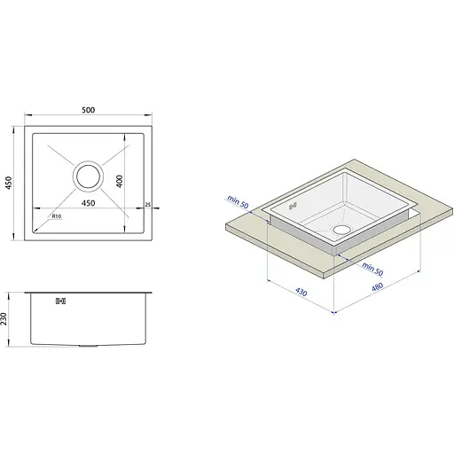 Чорна мийка для кухні Nett NВS-5045 с декором нержавіюча під стільницю - фото 5