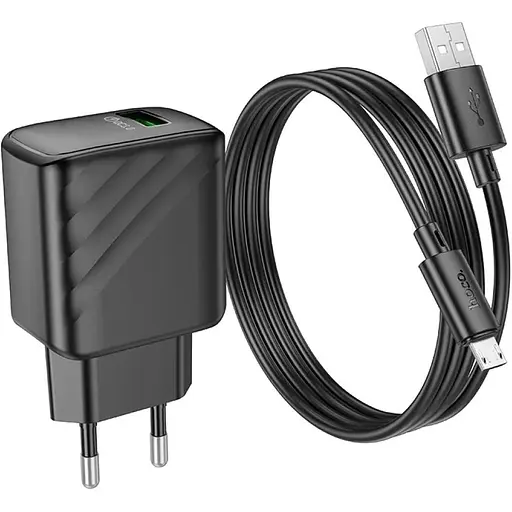 Комплект зарядного устройства Hoco CS21A Single port 1USB 18W 5V/3A 9V/2A Quick Charge 3.0 USB/ Micro-USB 1м Black - фото 7