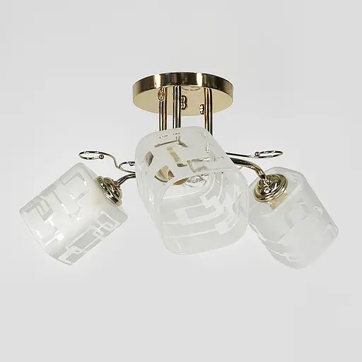 Золота люстра на 3 матових плафони з узором Ø 45 см | Арт. 2286/3B FGD | Line F - фото 1