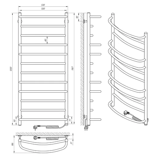 Электрический полотенцесушитель Laris Евромикс П12 500x1200 Э сенсор S3 правый 73207689, Хром, Правое, Электронный - фото 6