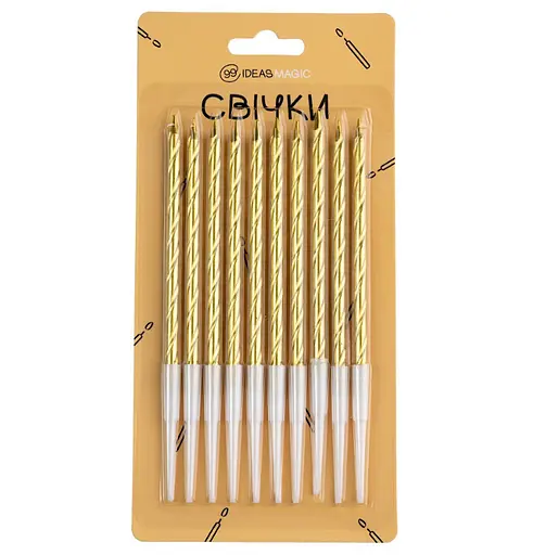 Свеча спираль металлик золотистая 10 шт 10,5 см