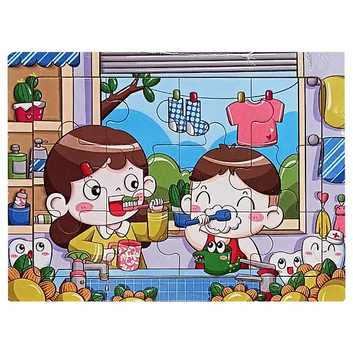 Дитячий деревяний пазл-вкладиш Ранкові процедури MD 1343-13, 12 елементів