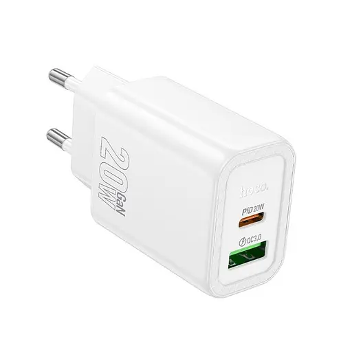 Адаптер сетевой HOCO Gentle charger N61 1USB/1Type-C, 20W/3A, PD/QC| - фото 1