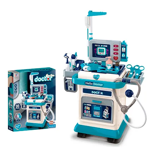 Набор врача, стол-тележка, 44x25x66 см, звук, свет, 37 предметов