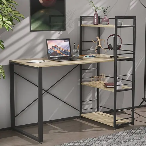 Письменный стол Ferrum-decor Серии Коннект с этажеркой 75x120x60 черный ДСП Дуб Сонома 16мм (FRD-104222)