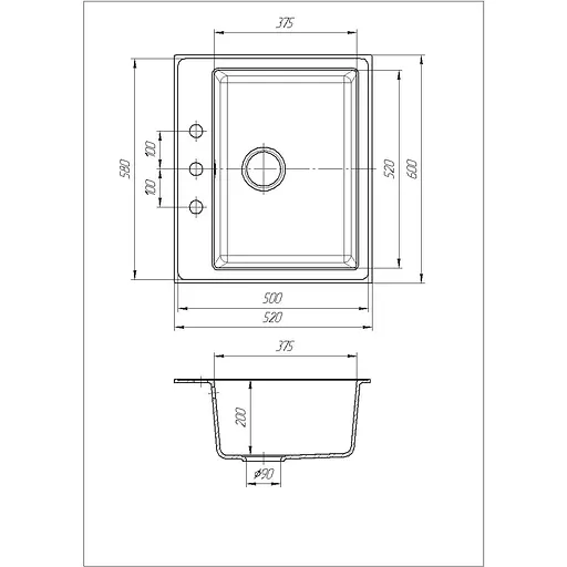 Кухонна мийка Romzha Patrat Antracit (902) - фото 2