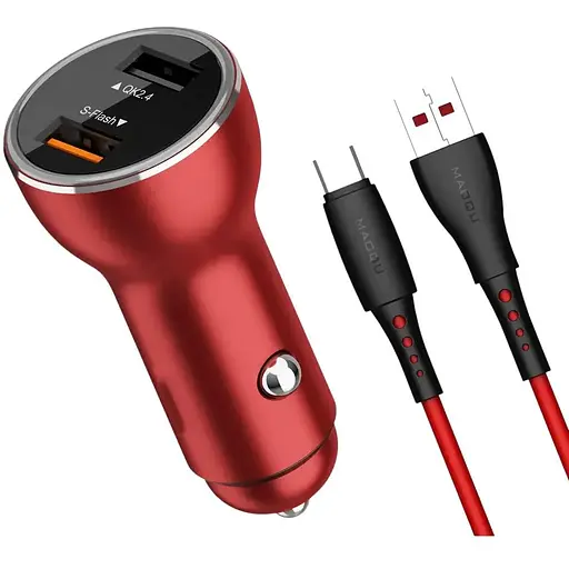 Автомобильное зарядное устройство DK+кабель Warp Charge 2USB 40W (QK739) red