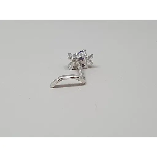 Серебряная серьга-пирсинг в нос Бабочка. 1041.8С Фиолетовый - фото 4