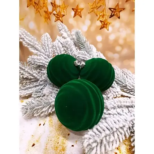 Набір ялинкових куль Хвиля Оксамит 80 мм 6 шт Смарагдовий - фото 1