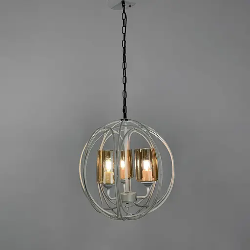 Люстра Лофт у білому корпусі форми плетена куля Line.F Колір плафона Янтарний - фото 5