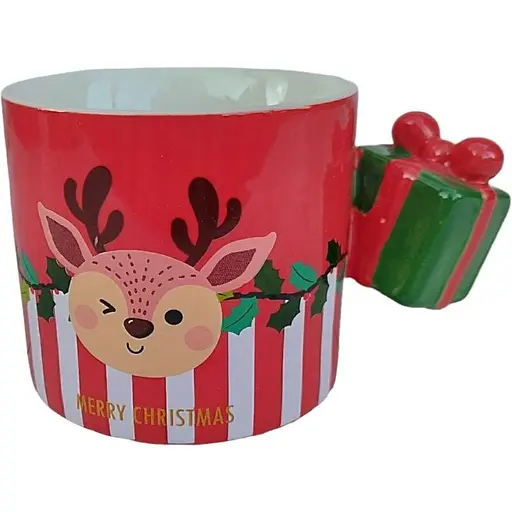 Чашка новогодняя Olens 8030-295 Новогодний сюрприз с декоративной рукояткой керамика 350 мл Красная - фото 1