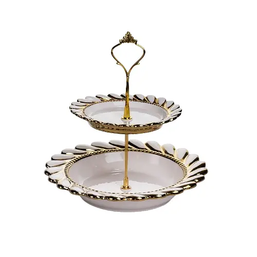Фруктовница двухъярусная для сервировки фруктов и сладостей Yiwu Tiffany 23х23х24 см фарфоровая стойка для закусок белая ML2087 - фото 1