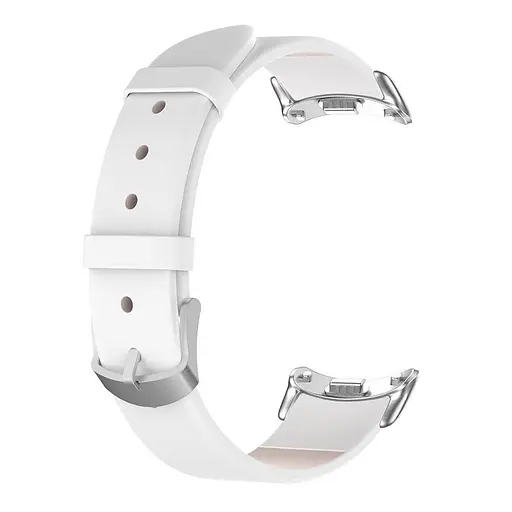 Кожаный ремешок MiJobs для фитнес-браслета Xiaomi Mi Band 8 и 9 Type B белый, держатель - серебристый - фото 3