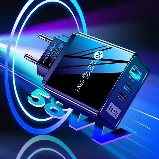 Зарядний пристрій Mirrow USB 2-Type-C Super Charge/Quick Charge 3.0 PD 58W Black (КУ050840) - фото 6