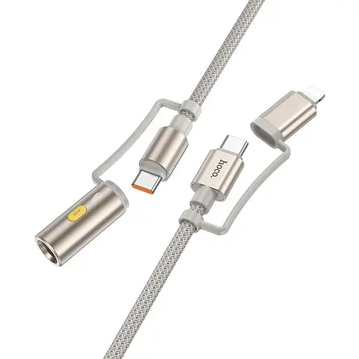 Кабель-разветвитель Hoco U138 - USB-C + iPhone на Type-C + прикуриватель серый - фото 1